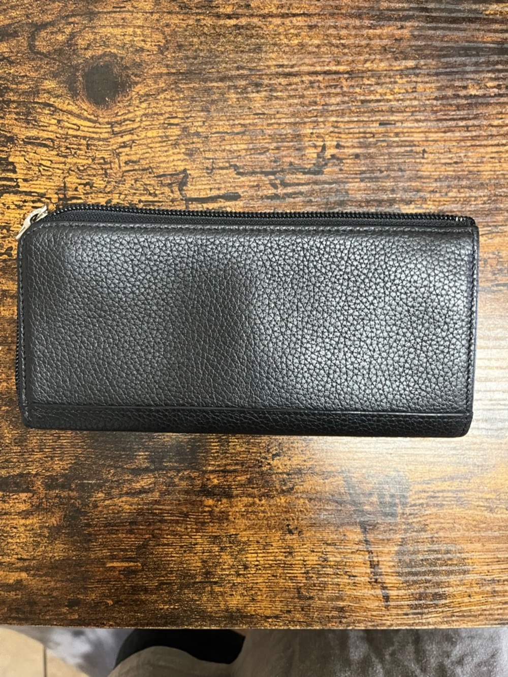 Longchamp Black Pebbled Leather Zip Card Holder